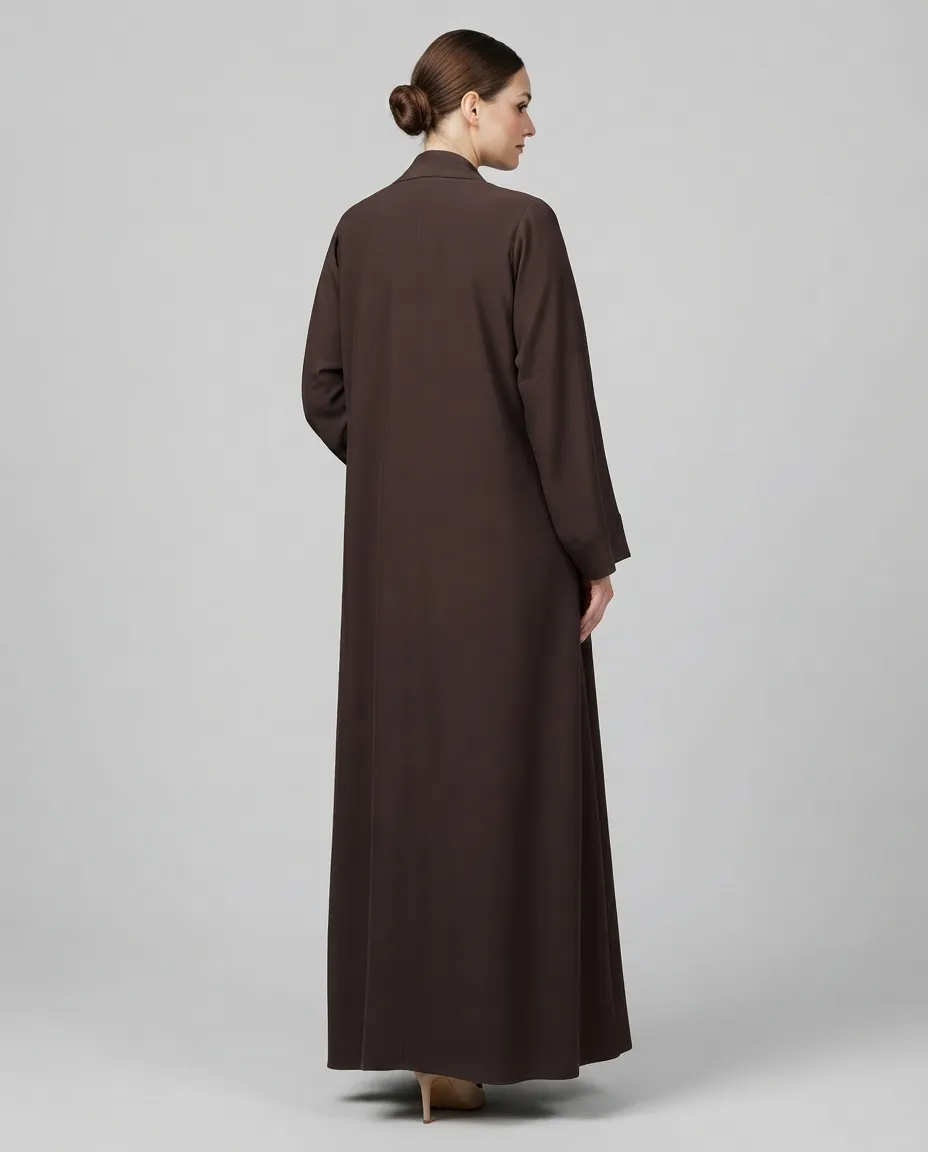 3-Piece Abaya Set with Inner And Sheila Leaf Embroidery - Coffee