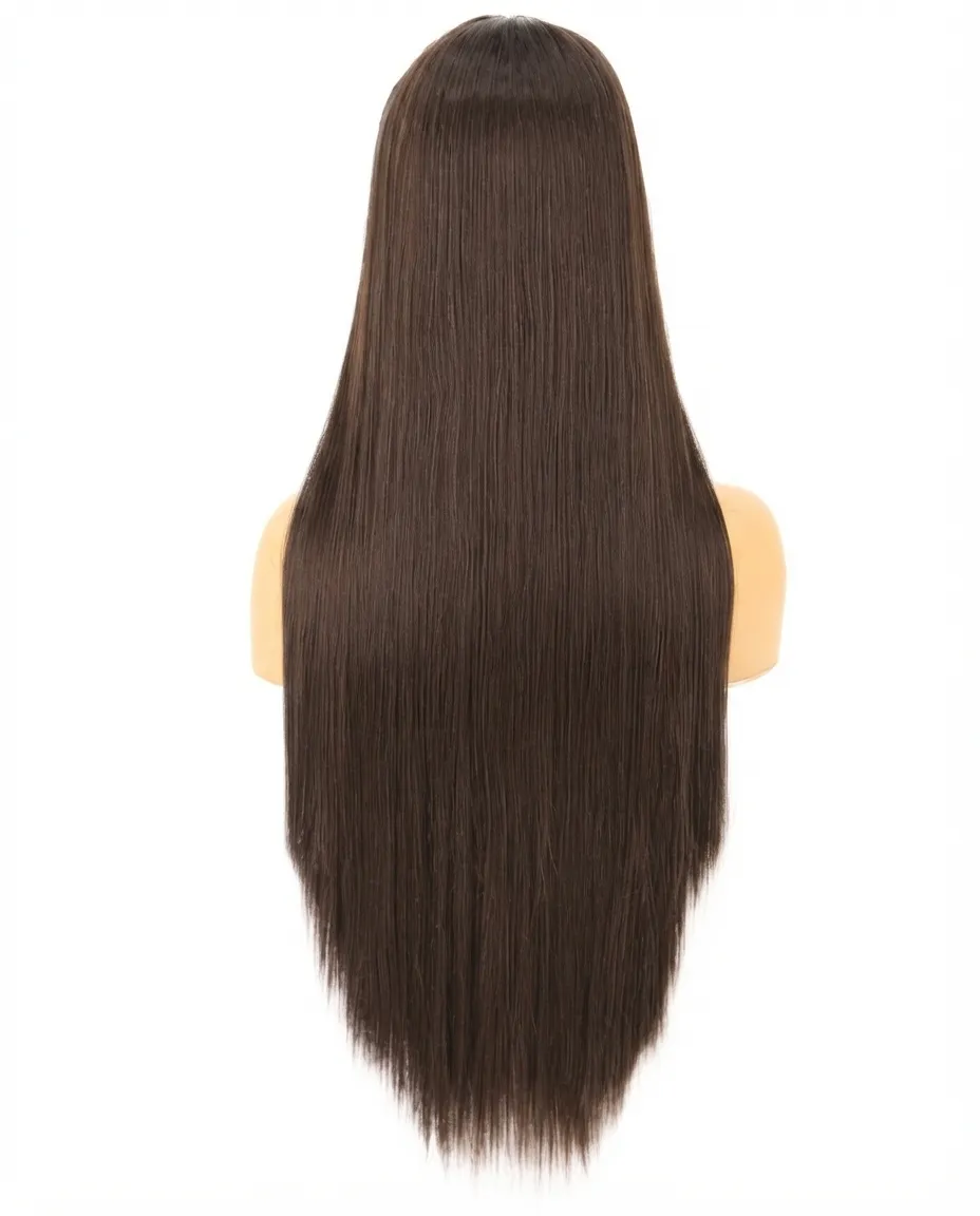 Realistic Straight Dark Brown Synthetic Hair Wig for Women – Easy Wear