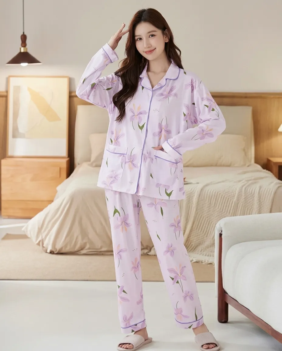 Floral Comfort Women's Pajama Set Girls Two Pieces Lounge Wear Pajama