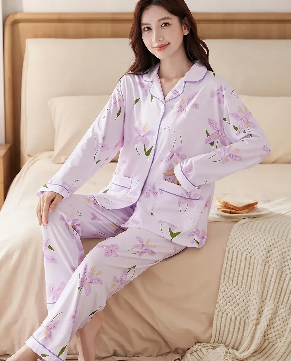 Floral Comfort Women's Pajama Set Girls Two Pieces Lounge Wear Pajama
