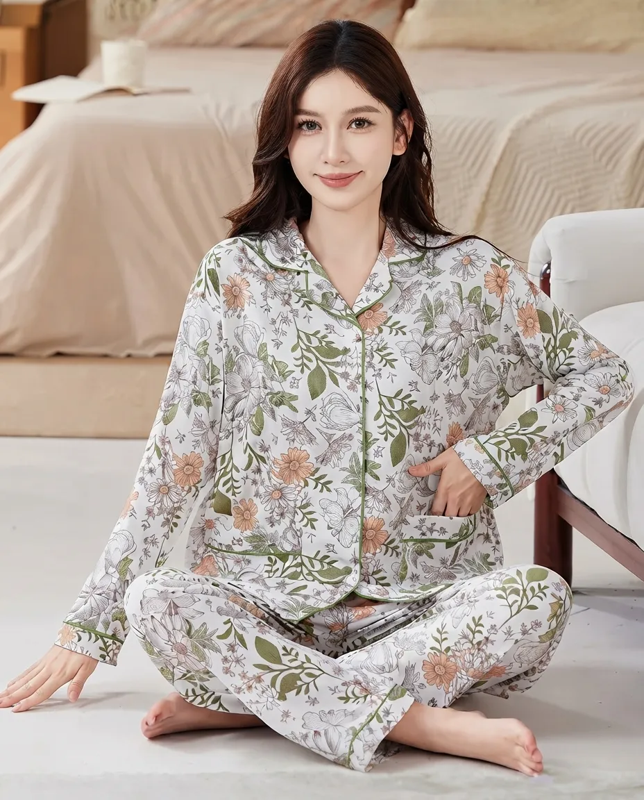 Women's Floral Cozy Soft Fabric Pajama Set For Home &amp; Sleepwear