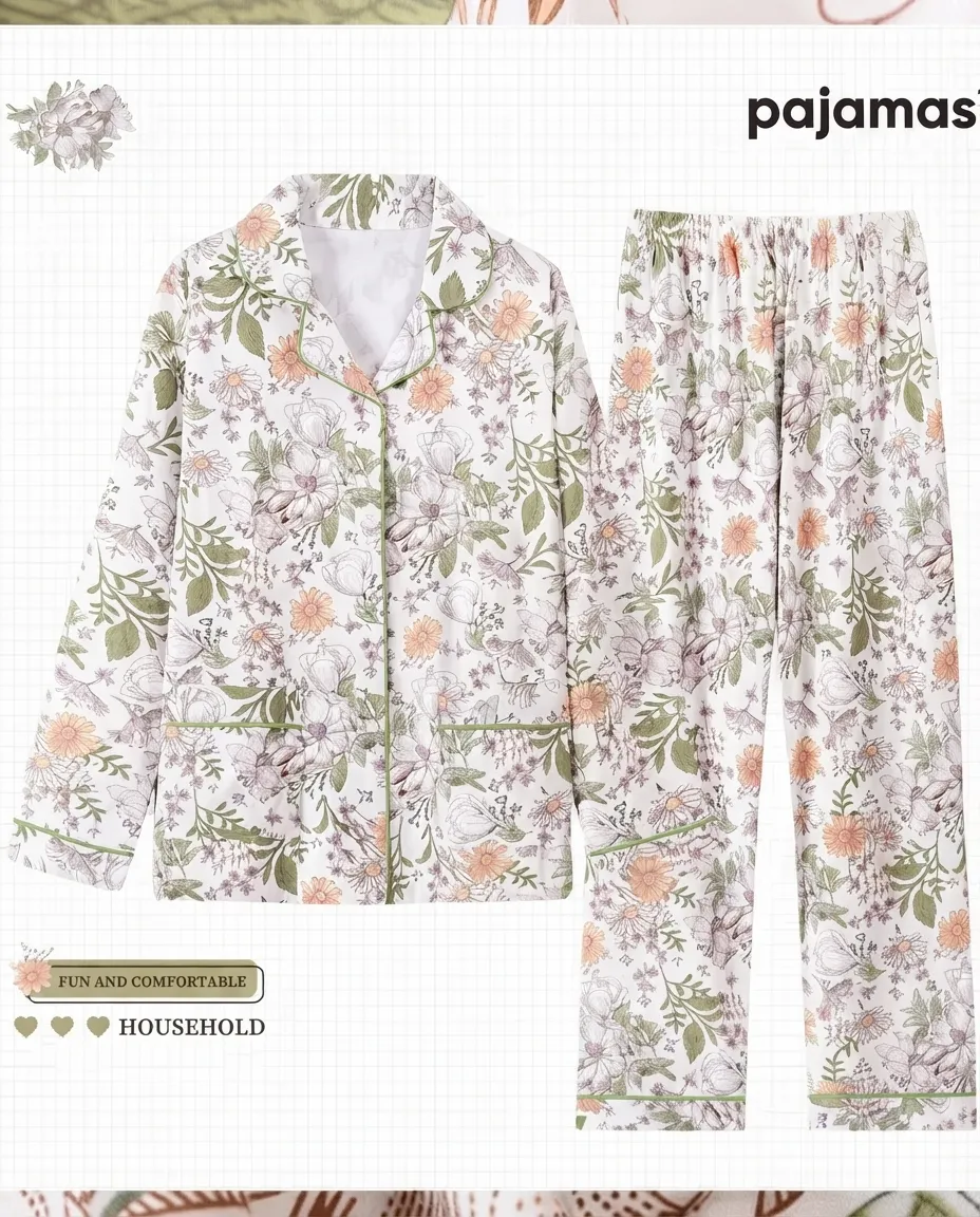 Women's Floral Cozy Soft Fabric Pajama Set For Home & Sleepwear