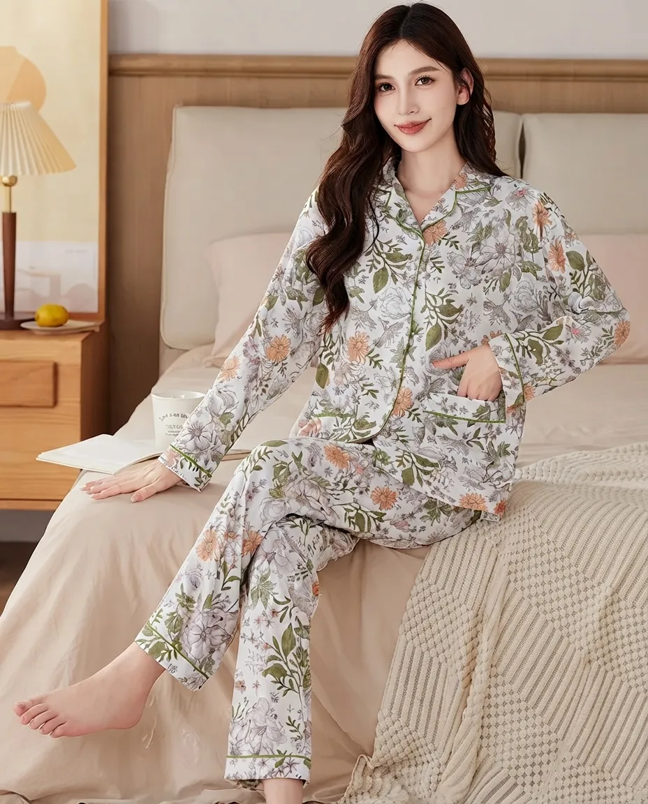 Women's Floral Cozy Soft Fabric Pajama Set For Home & Sleepwear