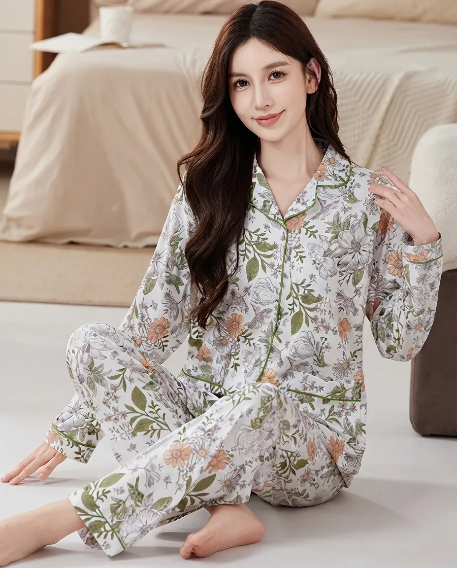 Women's Floral Cozy Soft Fabric Pajama Set For Home & Sleepwear