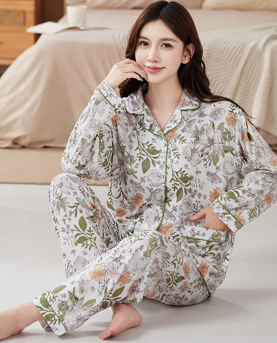 Women's Floral Cozy Soft Fabric Pajama Set For Home & Sleepwear