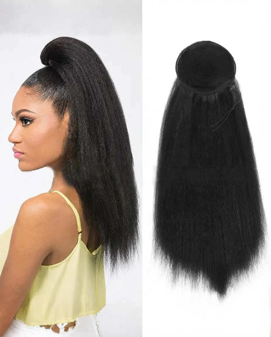 24-Inch Straight Ponytail Wig Easy Hook Synthetic Fiber Black